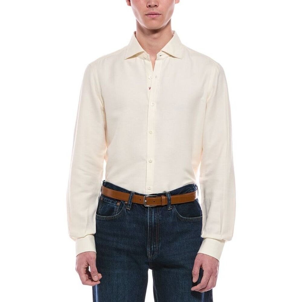 Isaia Mens  Cashmere-Blend Mix Sport Shirt, Brown